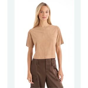 The Noli Shop Naya suede T shirt brushed cropped short sleeve tan medium